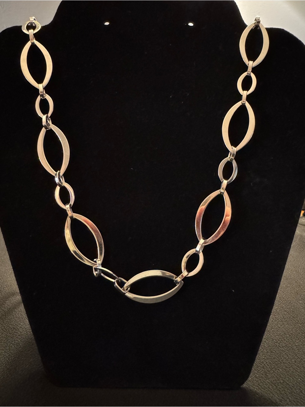 Long Silver Tone Open Oval Link Statement Necklace - 34”